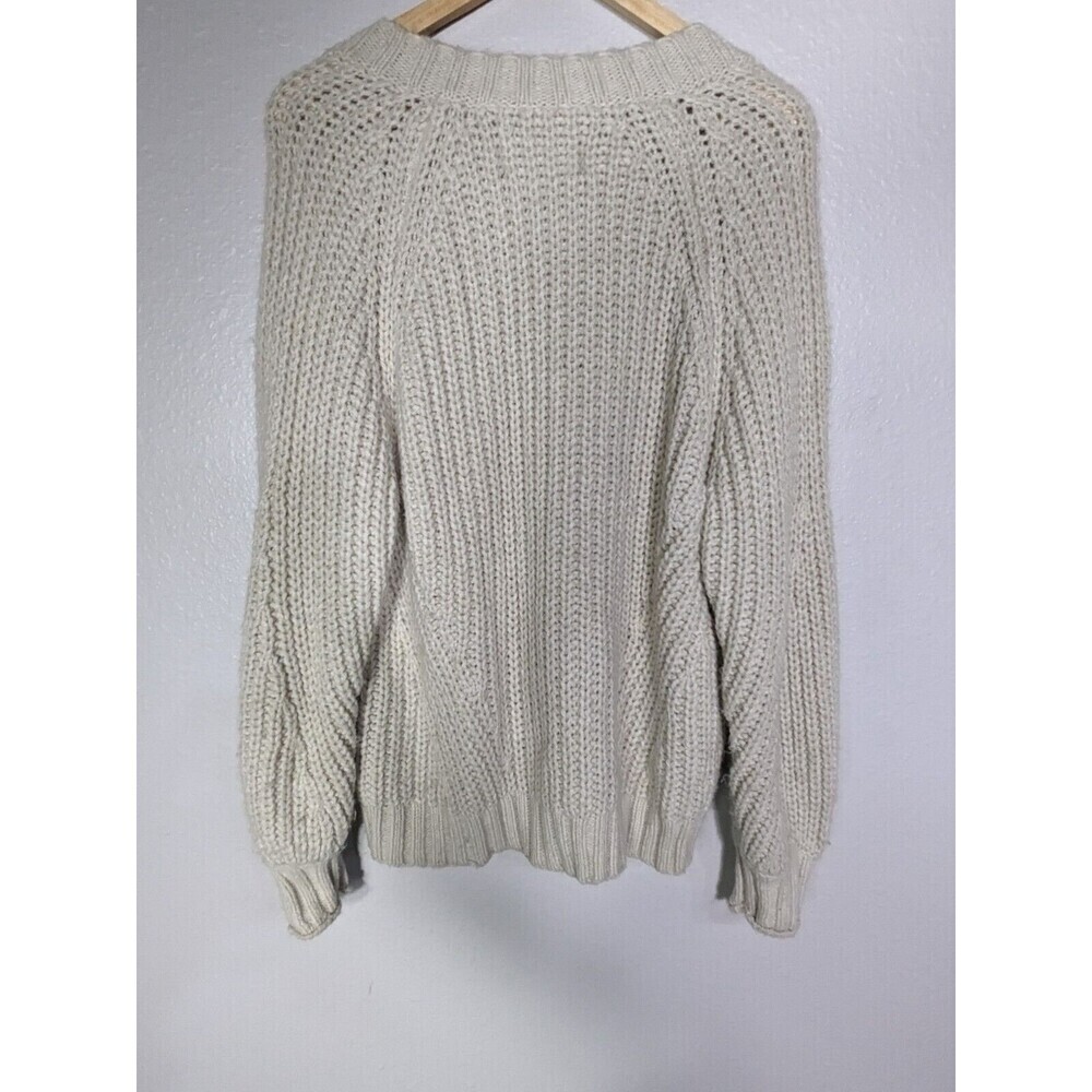 American Eagle Chunky Knit Sweater Beige V Neck Size M‎ Y2K - Picture 2 of 10